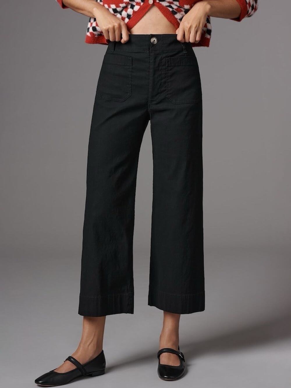 Maeve By Anthropologie The Colette Black Cropped Wide-Leg High Rise 34 FLAW